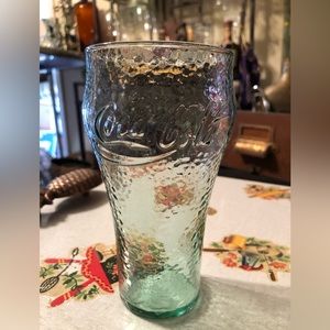 6019C Vintage Green Pebbled Glass “Enjoy Coca Cola Coke” Drink Glass Tumbler
